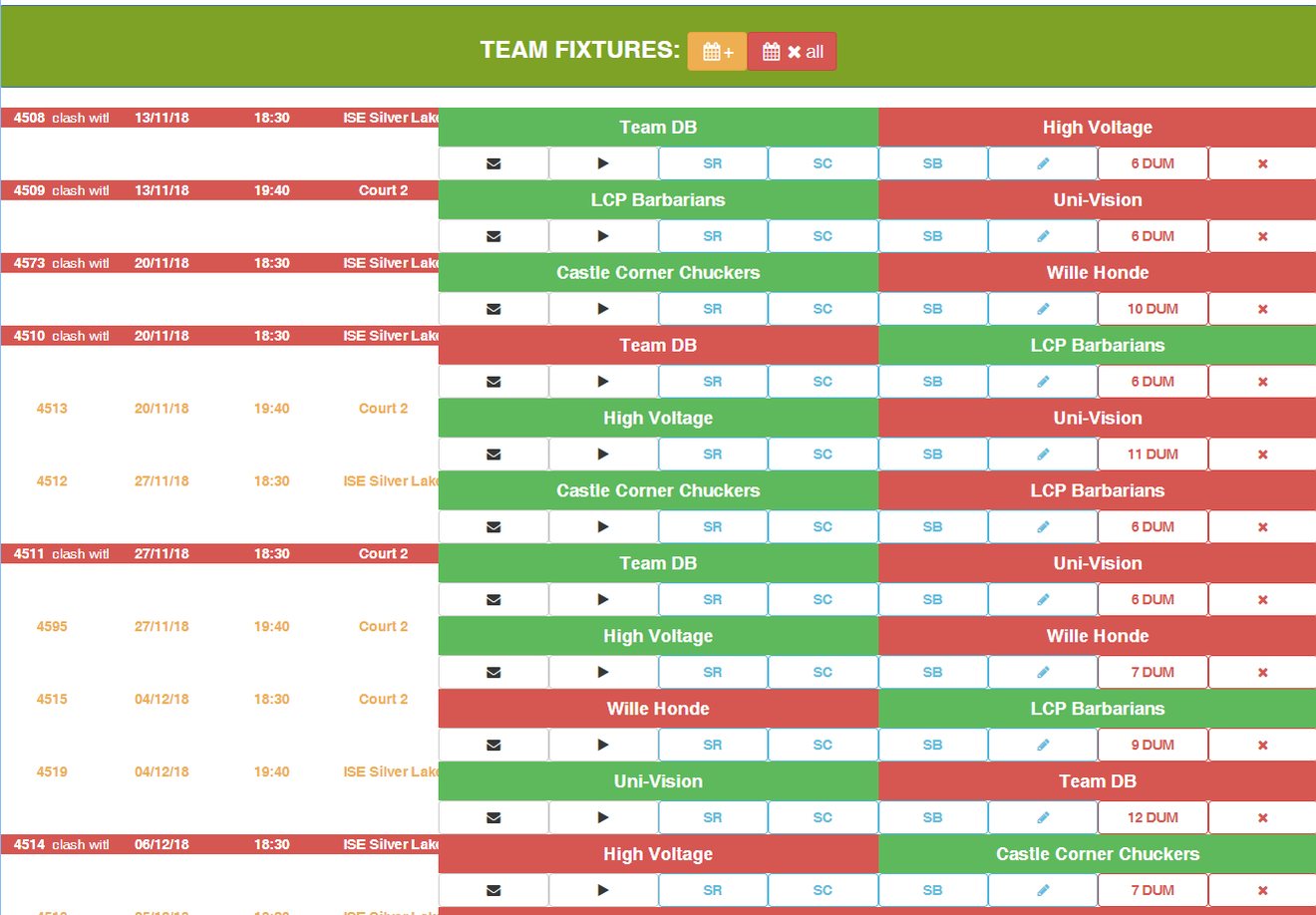 League fixtures calendar
